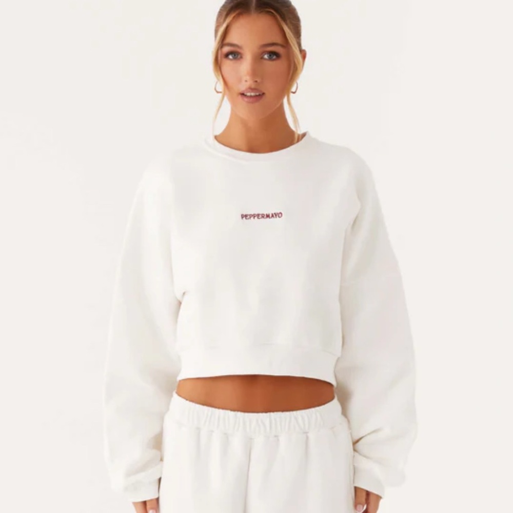 Peppermayo Exclusive - Signature Cropped Sweatshirt - Ivory S - Picture 3 of 14